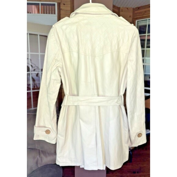 IMAN Leather Trench Coat Jacket Women M Cream Chic Retro Elegant Old World Fall - Picture 2 of 16